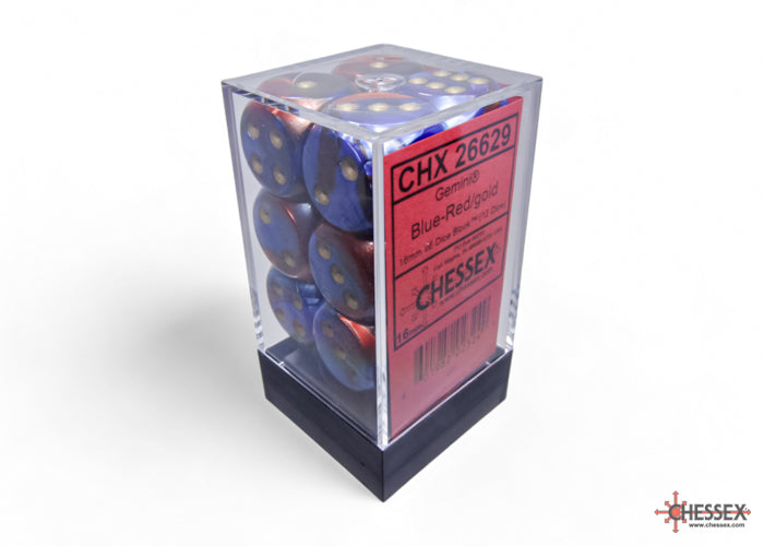 Gemini Blue-Red/gold 16mm D6 Dice Block (12 Dice) - Chessex