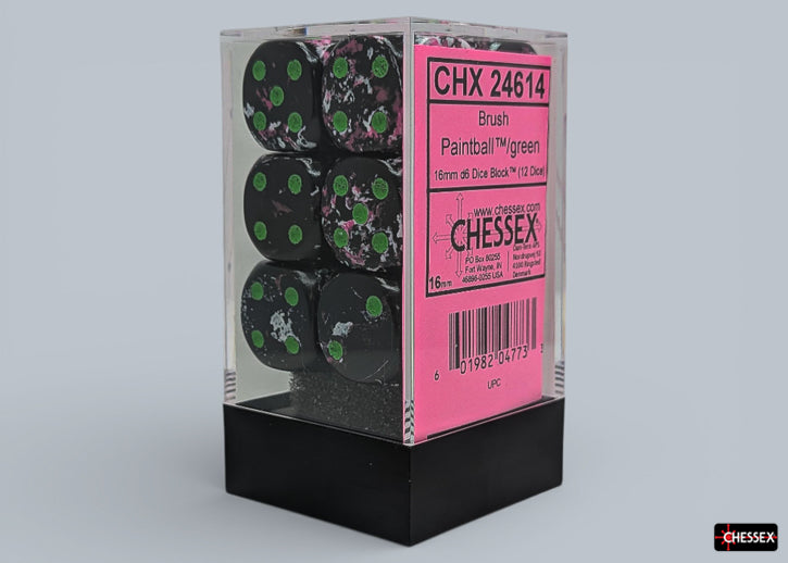 Brush Paintball/Green 16mm D6 Dice Block (12 Dice) - Chessex