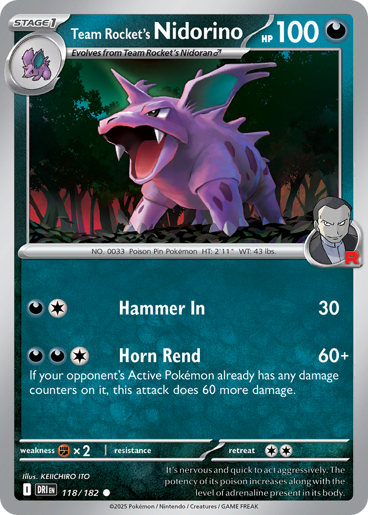 Team Rocket's Nidorino (118/182) - Destined Rivals (DRI)
