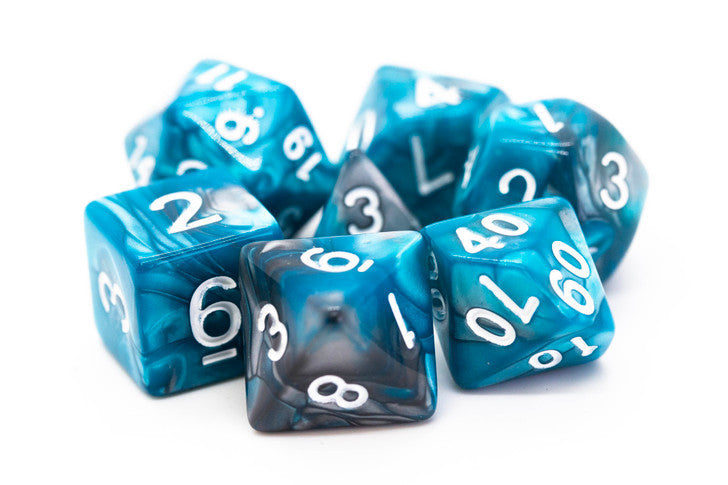 Old School 7 Piece DnD RPG Dice Set: Vorpal - Silver & Teal
