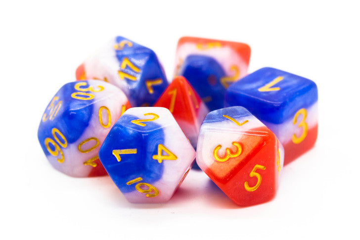 Old School 7 Piece DnD RPG Dice Set: Gradients - American Flag