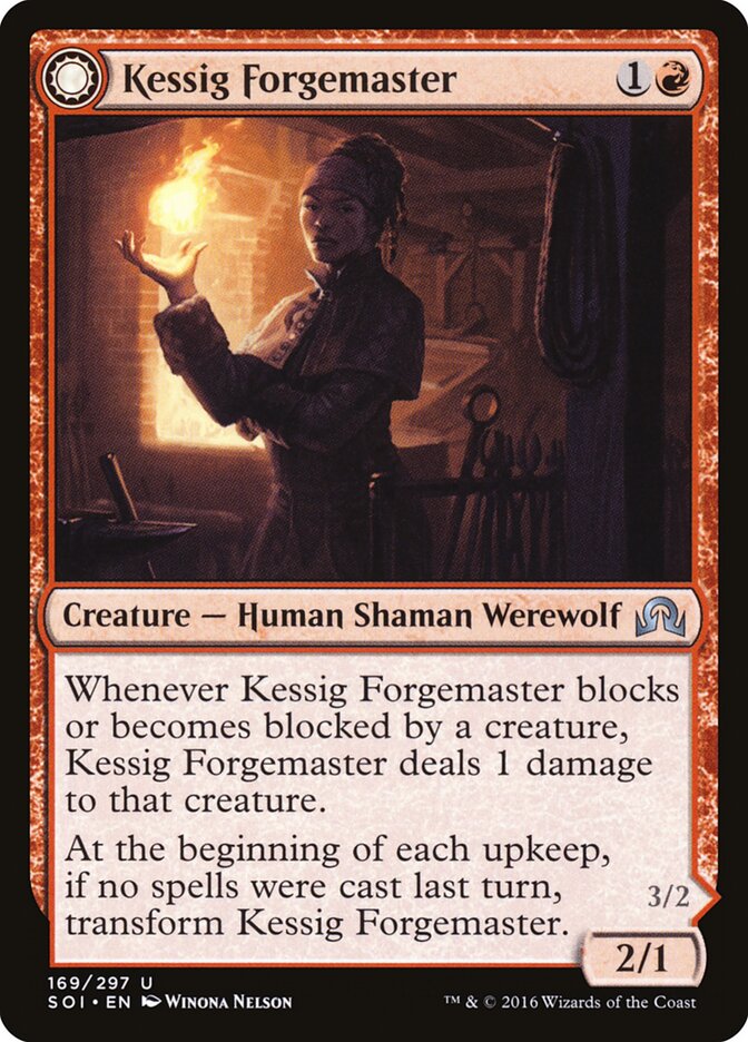Kessig Forgemaster // Flameheart Werewolf (169) - Shadows over Innistrad (SOI)