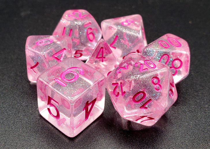 Old School 7 Piece DnD RPG Dice Set: Luminous - Pink Planet