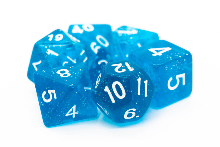 Old School 7 Piece DnD RPG Dice Set: Sparkle Translucent Blue