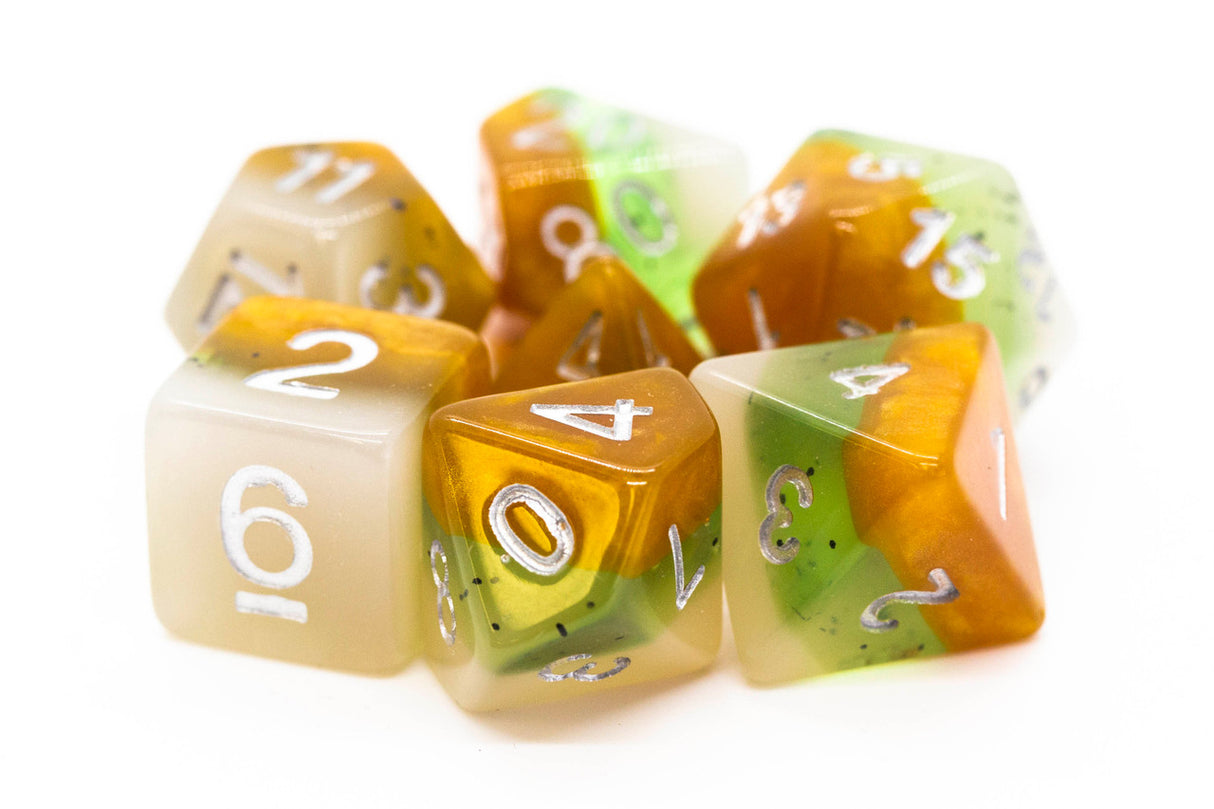 Old School 7 Piece DnD RPG Dice Set: Gradients Kiwi Fruit