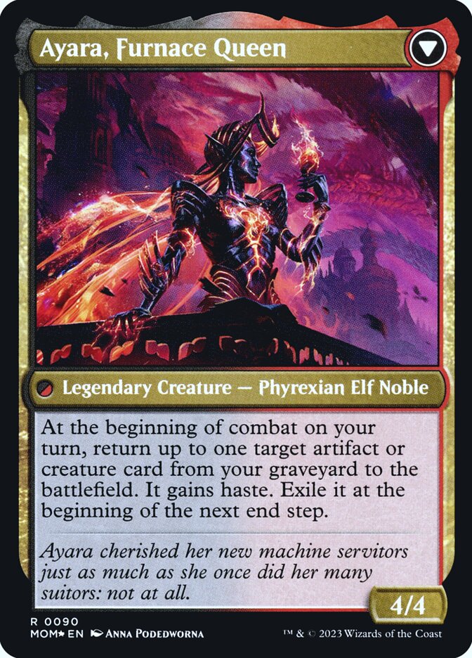 Ayara, Widow of the Realm // Ayara, Furnace Queen (90s) - March of the Machine Promos (PMOM)