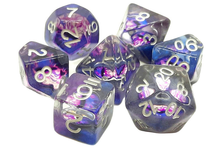Old School 7 Piece DnD RPG Dice Set: Infused - Dragon Eye Purple