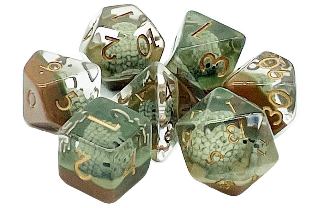 Old School 7 Piece DnD RPG Dice Set: Hedgehogs - Brown
