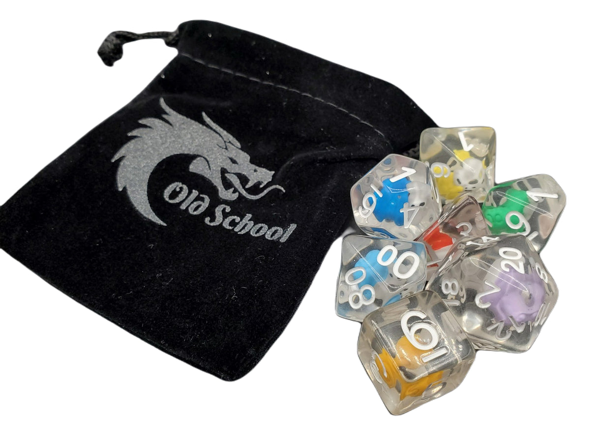 Old School 7 Piece DnD RPG Dice Set: Snail Rainbow