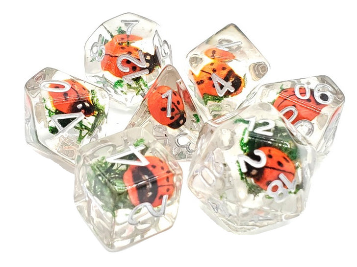 Old School 7 Piece DnD RPG Dice Set: Ladybug
