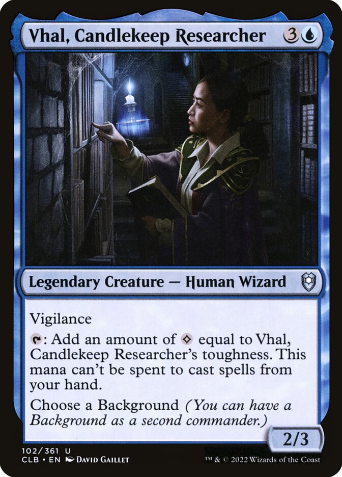 Vhal, Candlekeep Researcher (102) - Commander Legends: Battle for Baldur's Gate (CLB)