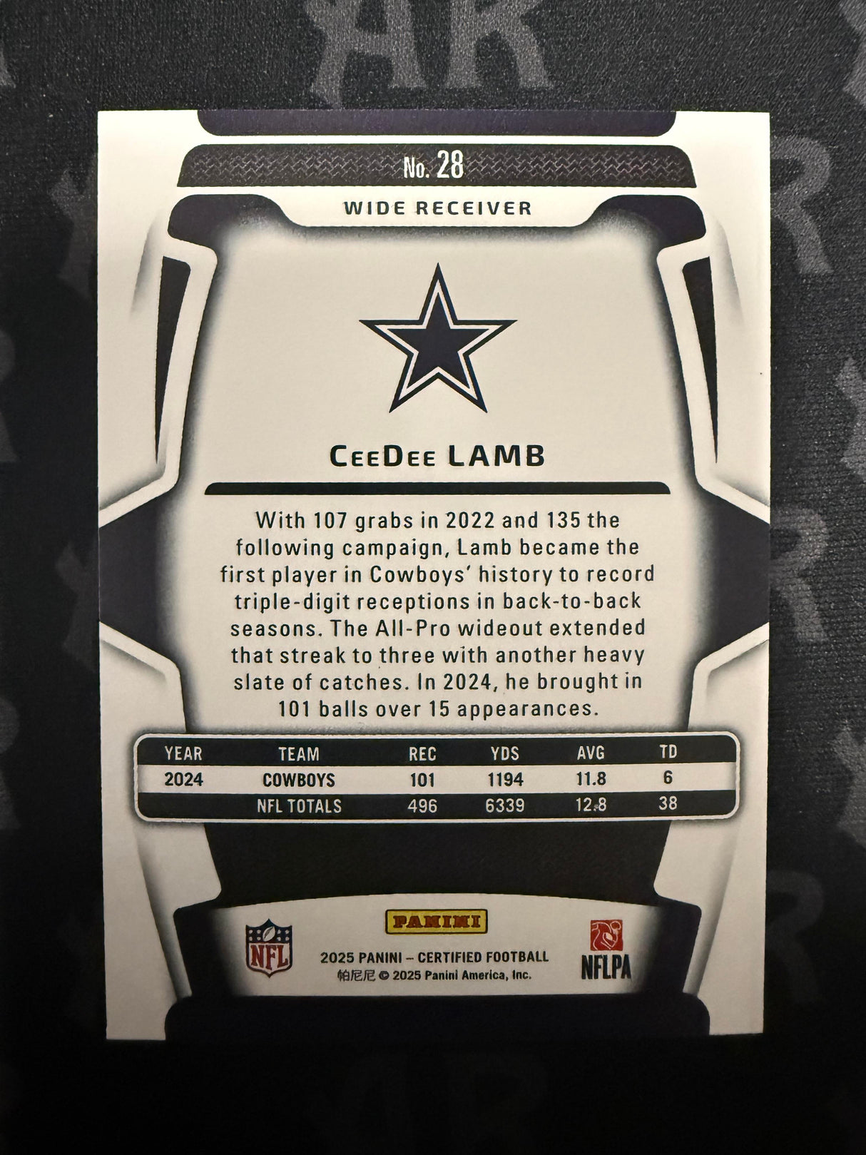2025 Panini Certified #28 CeeDee Lamb Gold /10