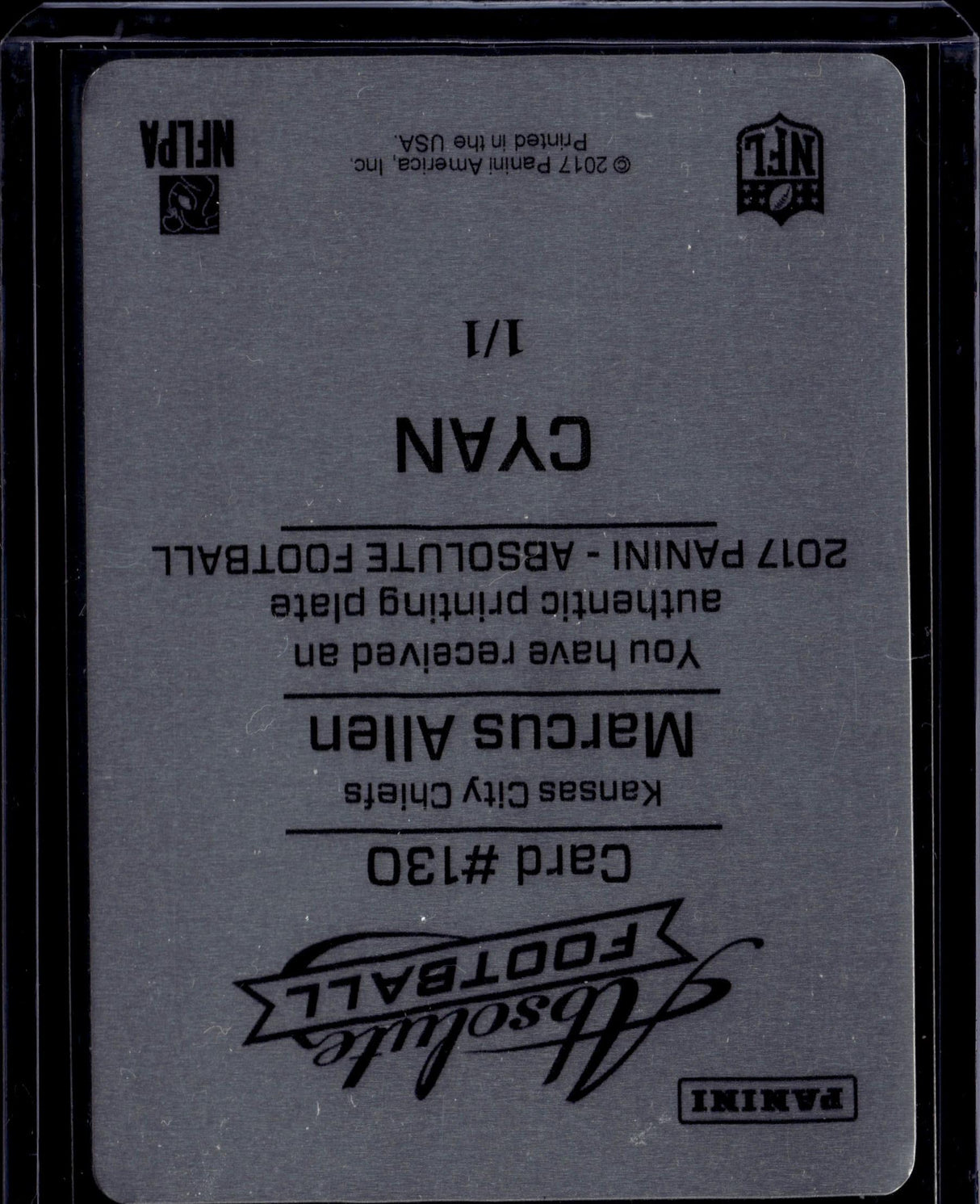 2017 Panini Absolute #130 Marcus Allen Printing Plates Cyan #/1