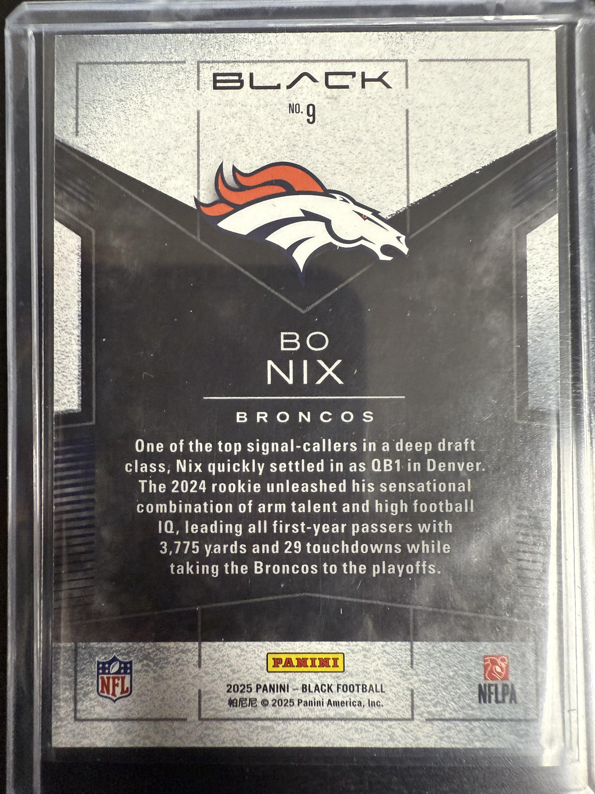 2025 Panini Black #9 Bo Nix Smokescreen