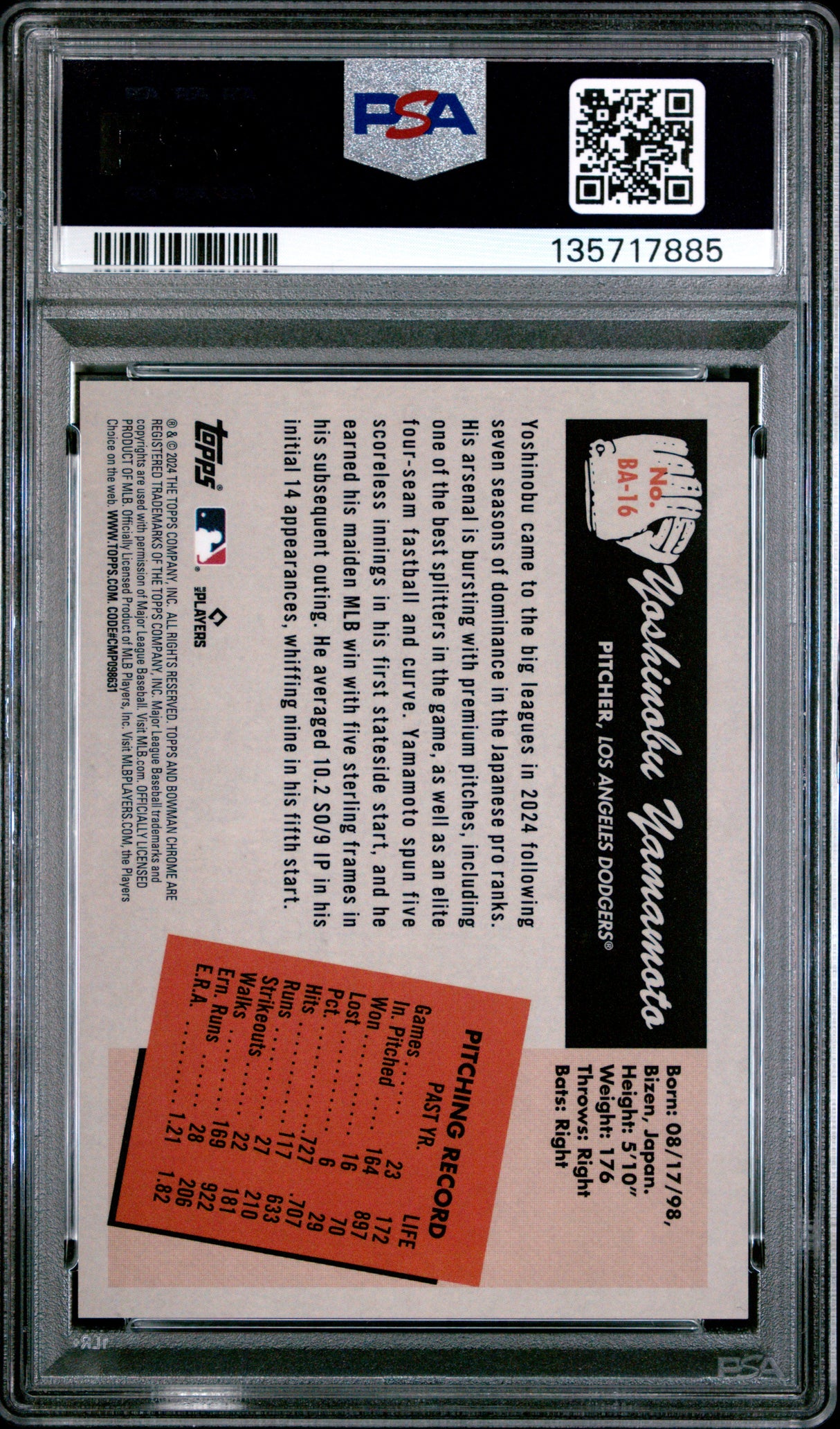 2024 Bowman'S Best 1955 Bowman Anime #BA16 Yoshinobu Yamamoto PSA 10