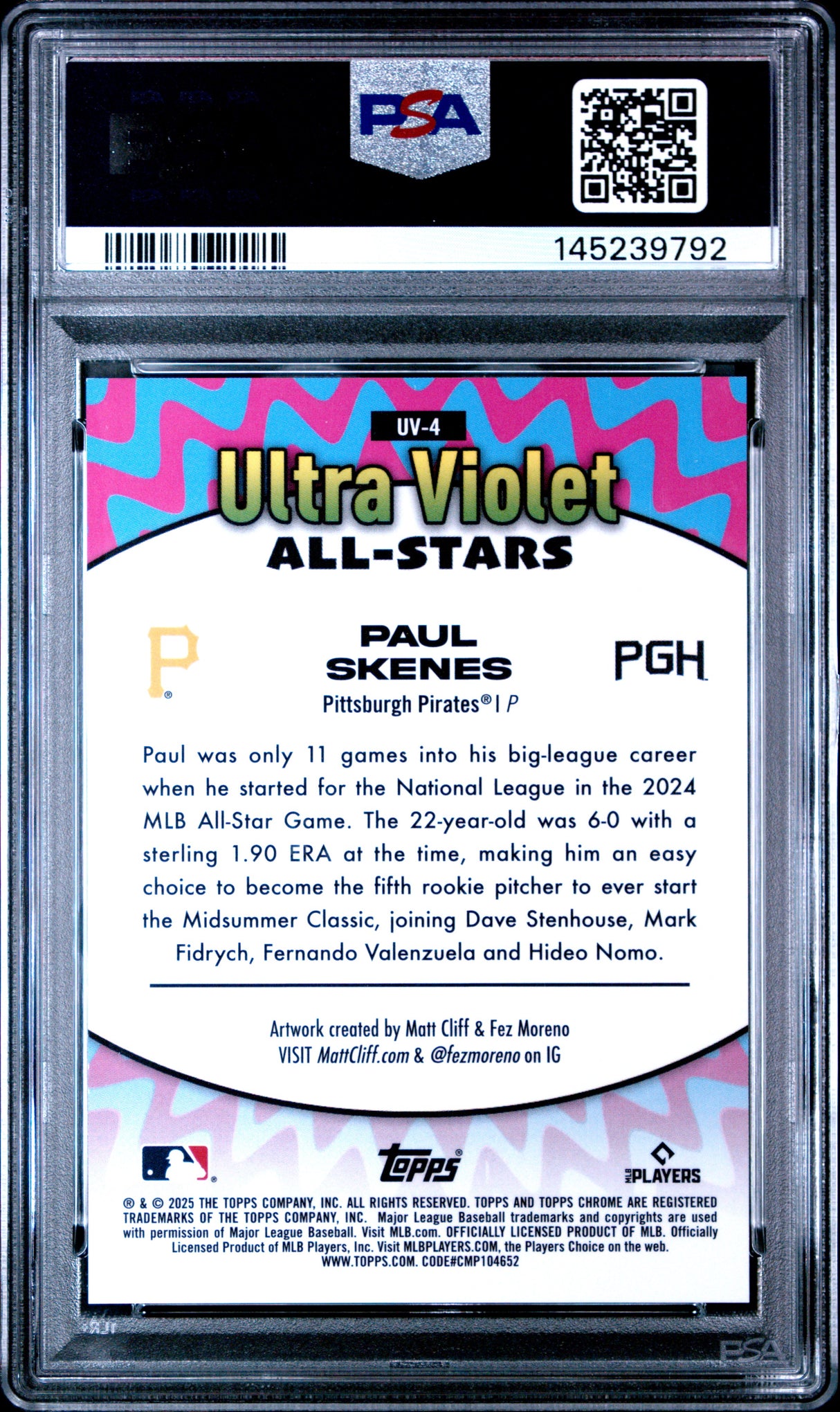 2025 Topps Chrome #UV-4 Paul Skenes Ultra Violet Green Refractor PSA 10 /99