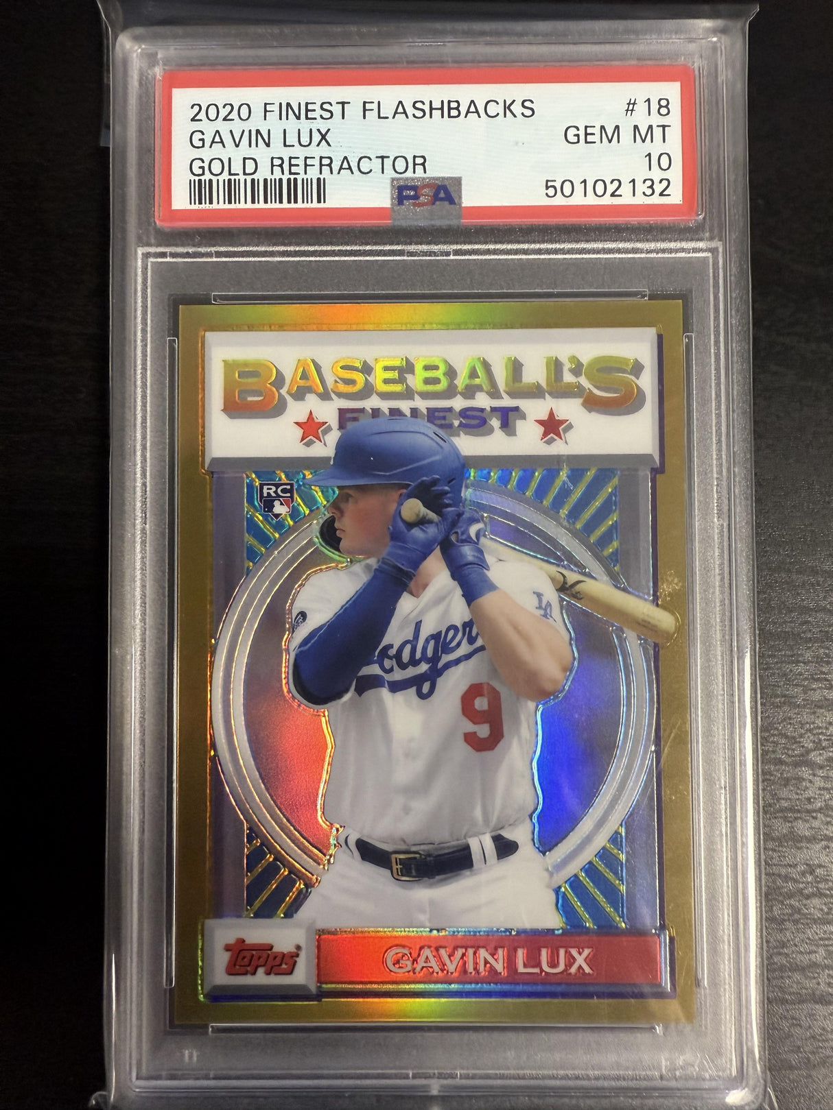 2020 Topps Finest Flashbacks #18 Gavin Lux Gold Refractor PSA 10