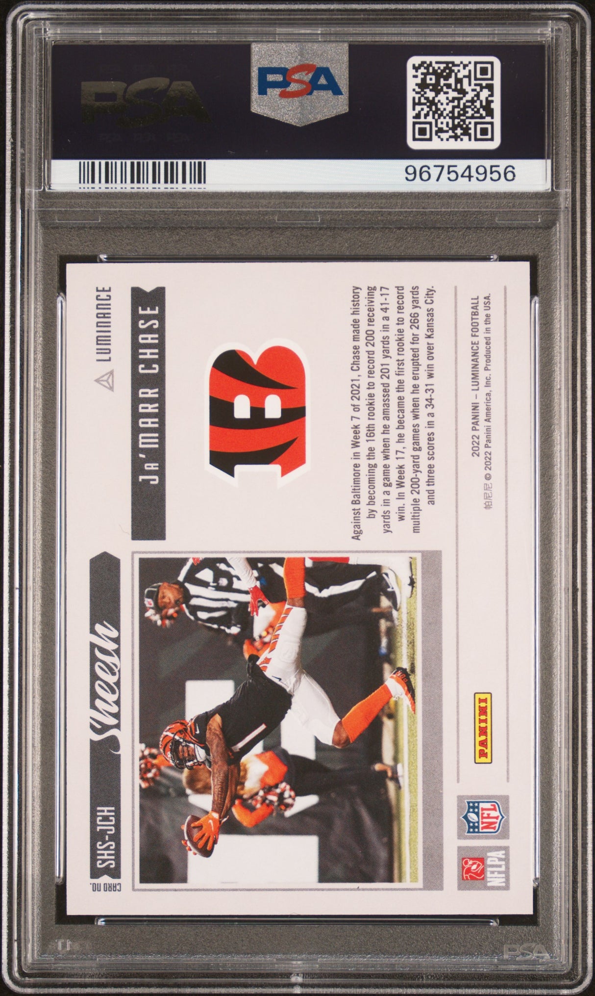 2022 Panini Luminance Ja'Marr Chase Sheesh Orange /100 PSA 9