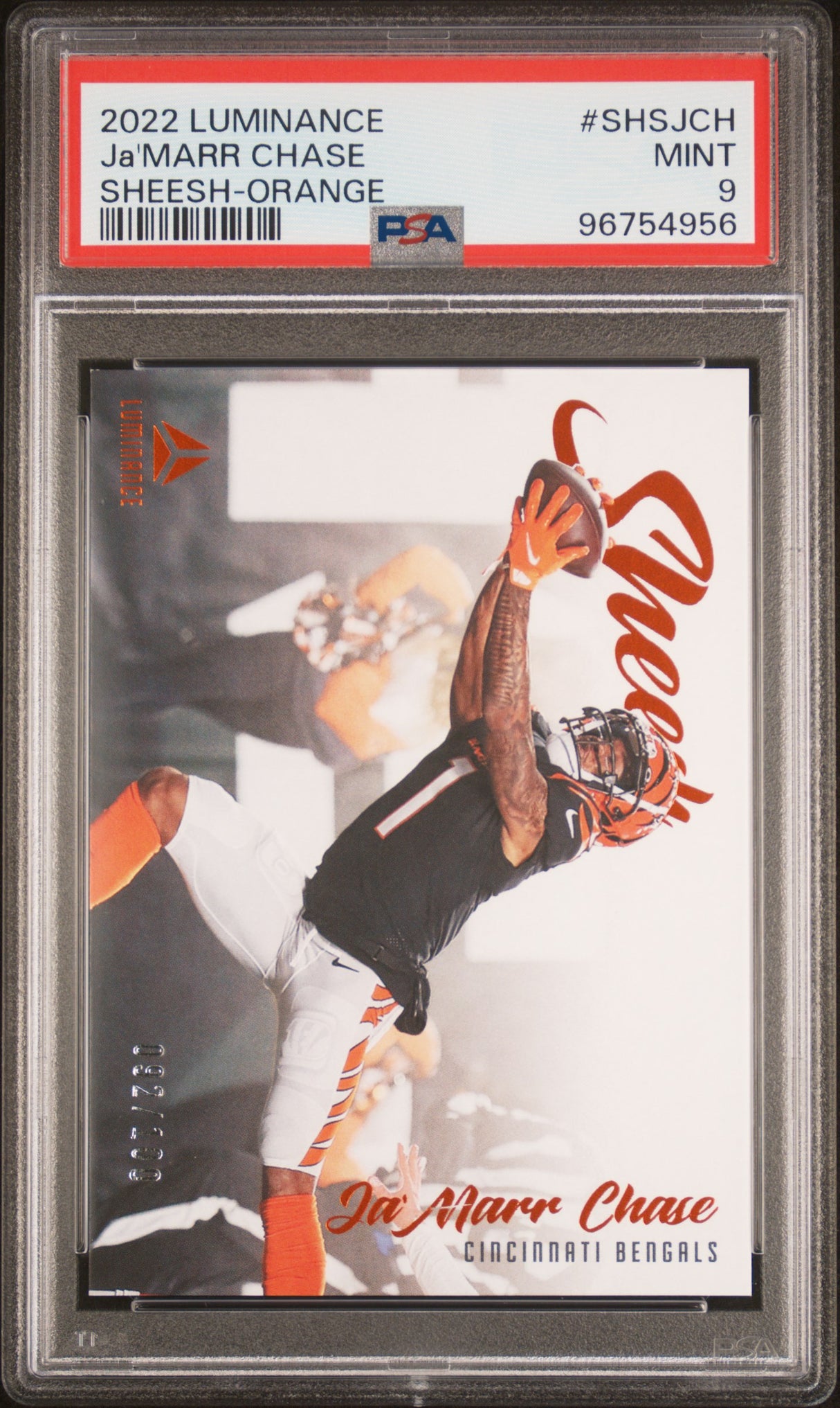 2022 Panini Luminance Ja'Marr Chase Sheesh Orange /100 PSA 9