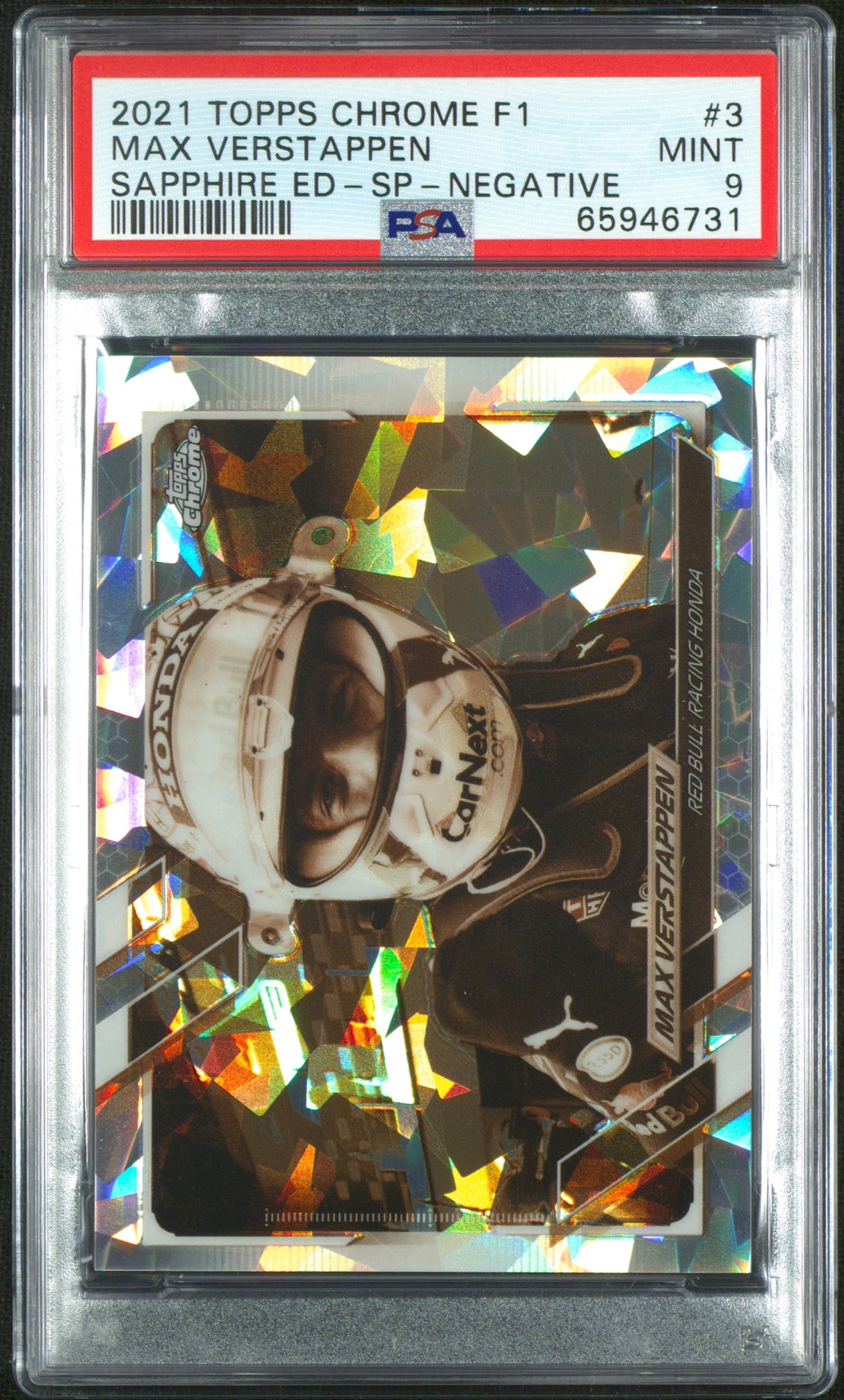 2021 Topps Chrome Formula 1 Sapphire Max Verstappen Sp Negative PSA 9