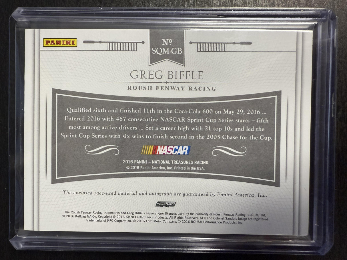 2016 Panini National Treasures Greg Biffle Signature Quad Materials Silver /15