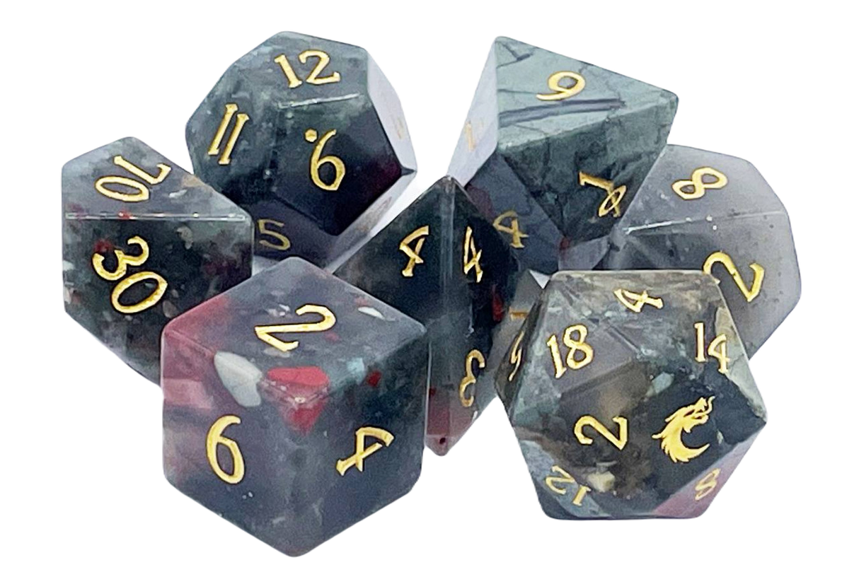 Old School 7 Piece DnD RPG Gemstone Set: Bloodstone