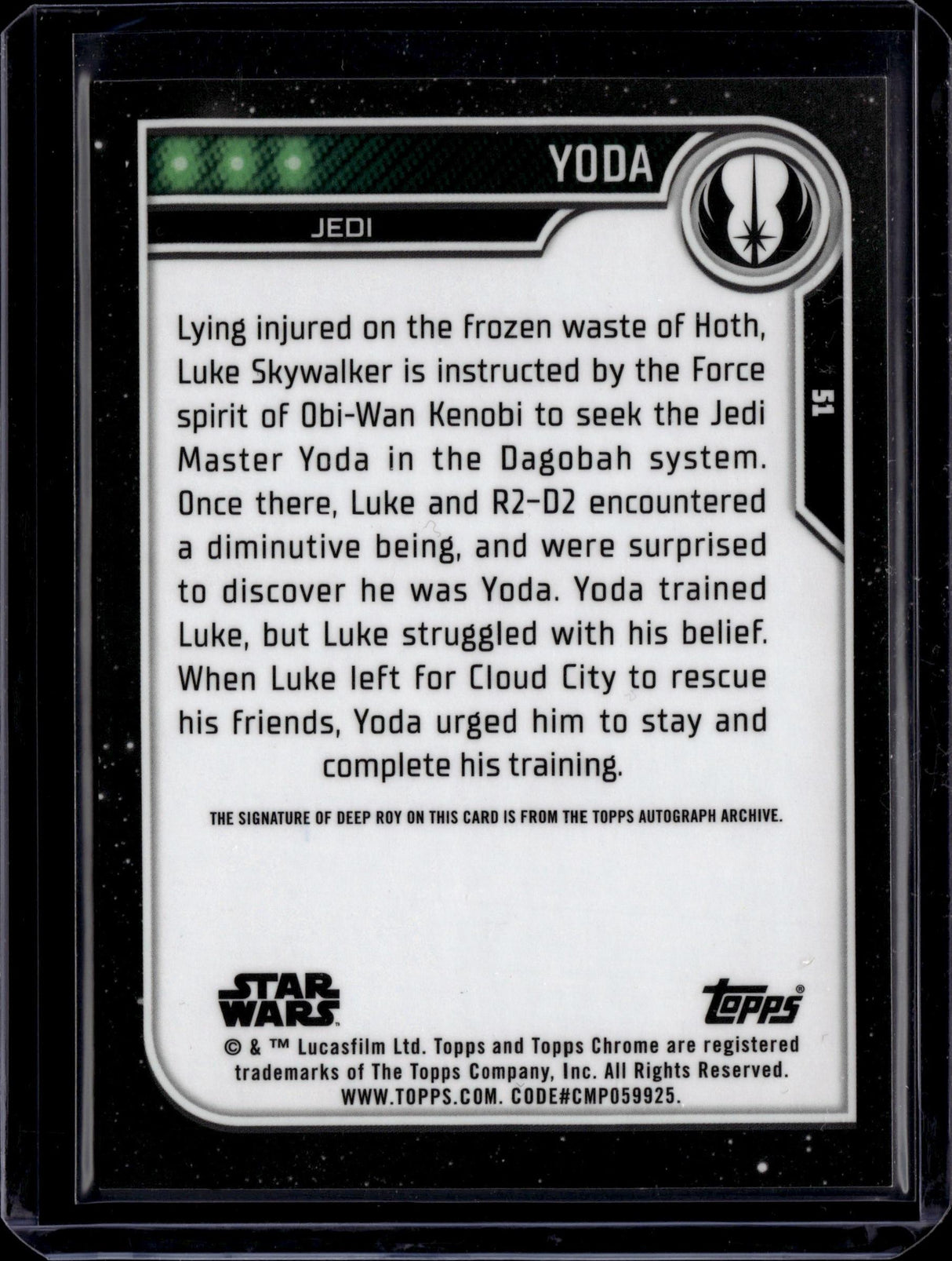 2023 Topps Chrome Star Wars Yoda Refractor Auto #51