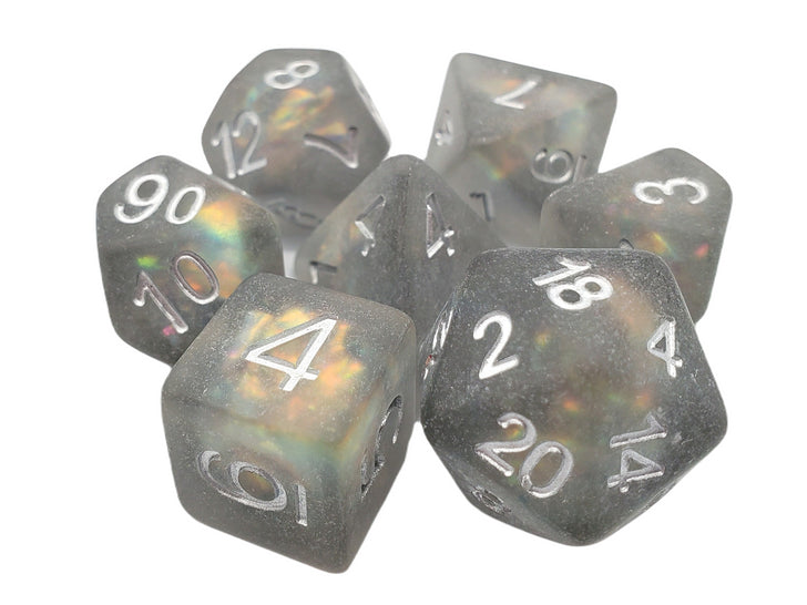 Old School 7 Piece DnD RPG Dice Set: Frosted Firefly - Springtime Dew