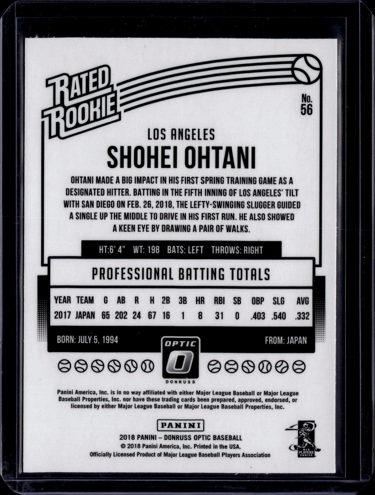 2018 Donruss Optic #56 Shohei Ohtani