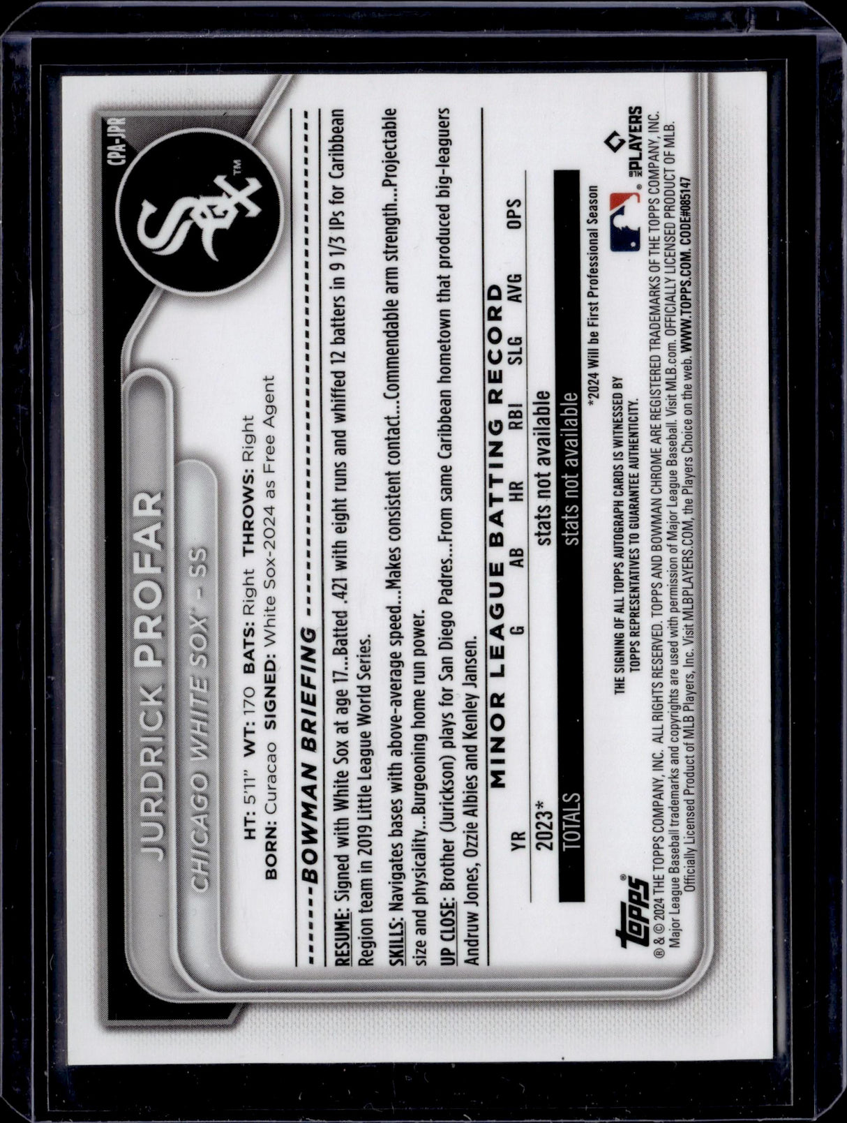2024 Bowman Chrome Jurdrick Profar Prospect Auto Orange Shimmer /25