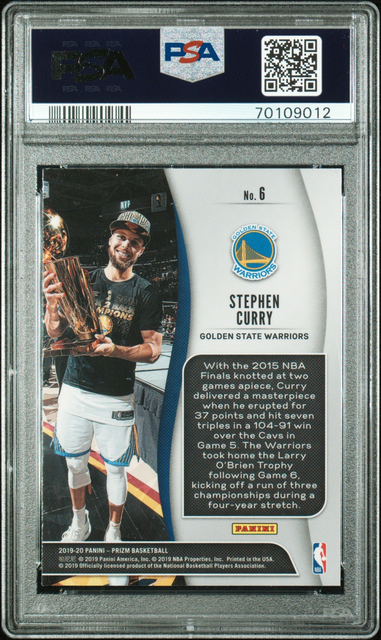 2019 Panini Prizm NBA Finalists #6 Stephen Curry Nba Finalists PSA 10