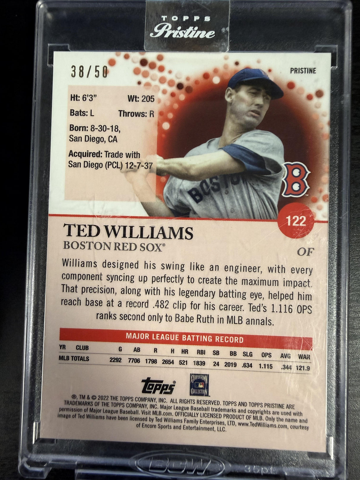 2022 Topps Pristine Ted Williams Pristine Gold Refractor /50