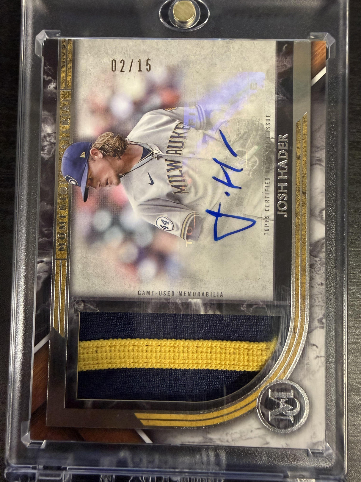 2022 Topps Museum Collection Josh Hader Momentous Material Jumbo Patch Auto /15