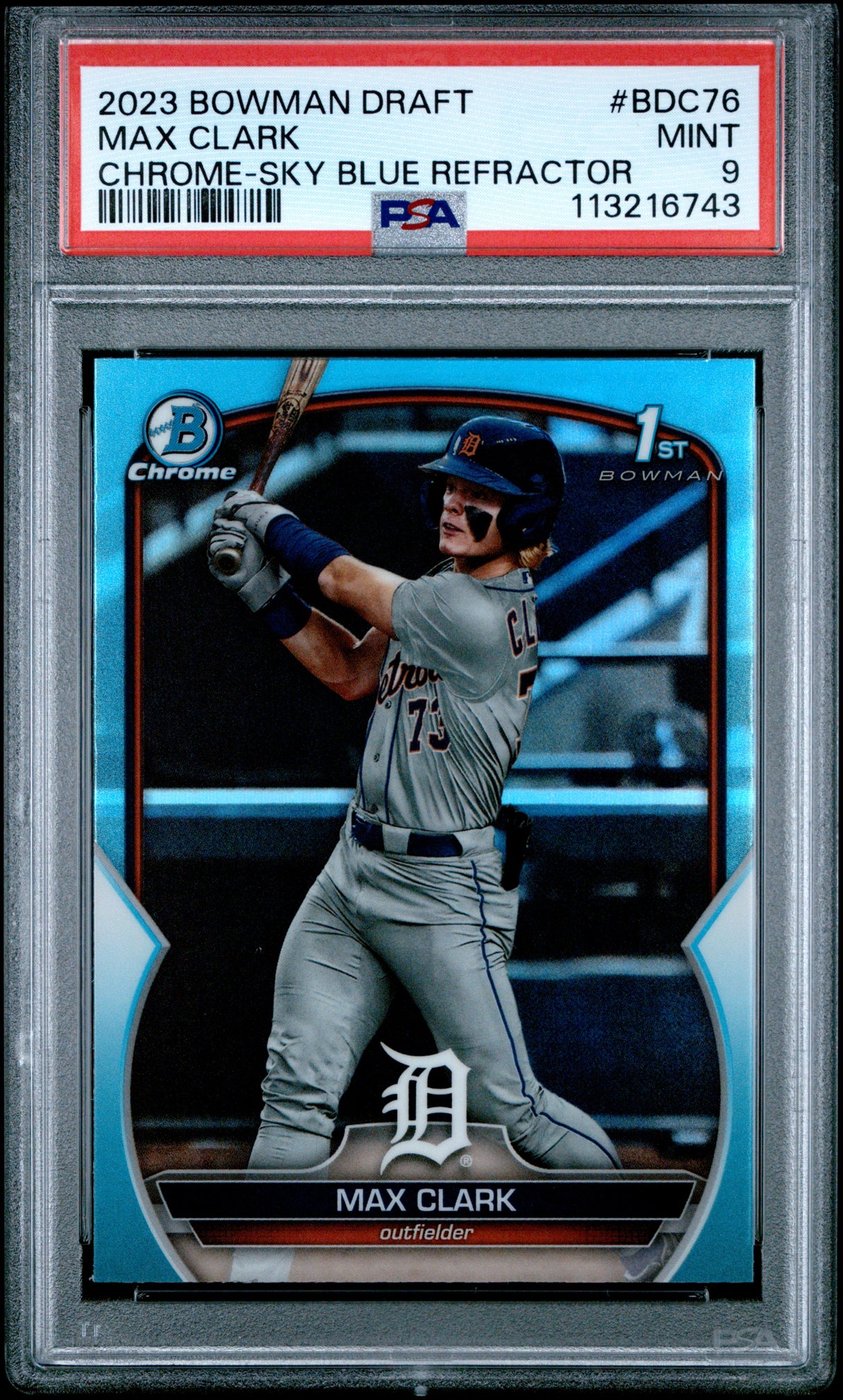 2023 Bowman Chrome Draft Max Clark Sky Blue Refractor PSA 9
