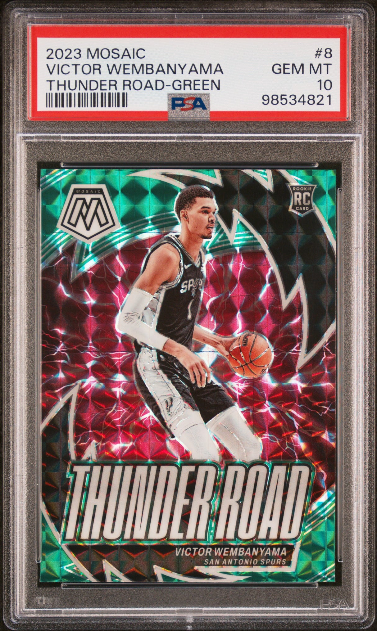 2023 Panini Mosaic Victor Wembanyama Thunder Road Green PSA 10