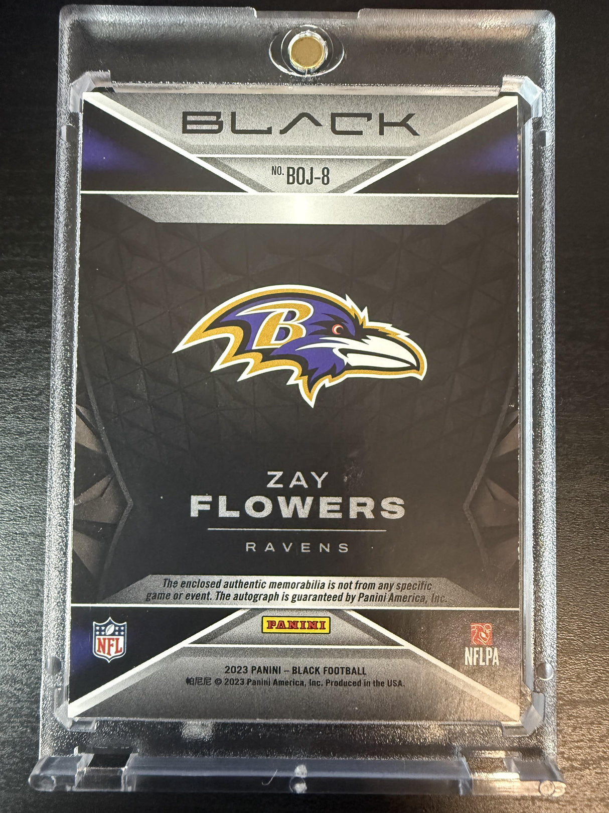 2023 Panini Black #BOJ-8 Zay Flowers Blacked Out Jersey Autographs Ruby