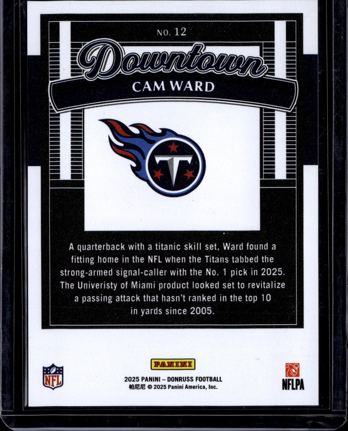 2025 Donruss #12 Cam Ward Downtown!