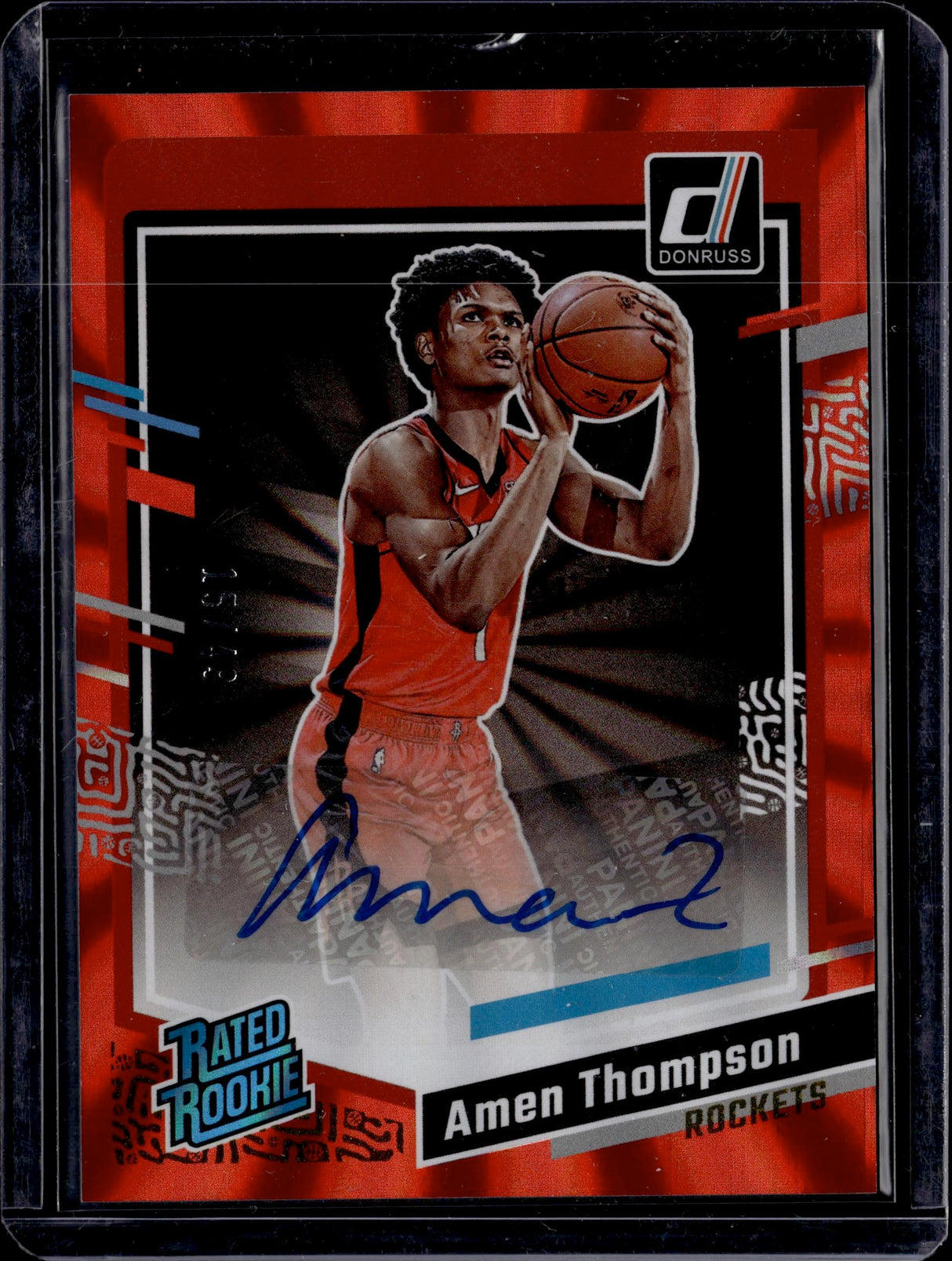 2023-24 Donruss Amen Thompson Rated Rookie Auto Red Laser Holo /49