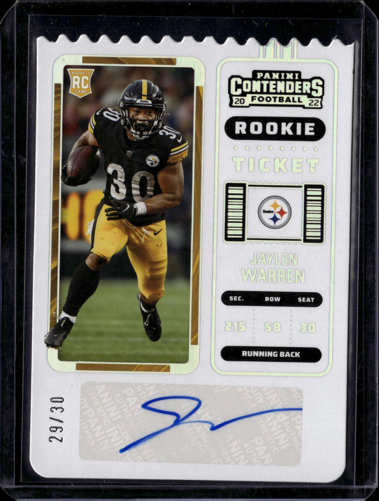 2022 Panini Contenders #286 Jaylen Warren Rookie Ticket Stub