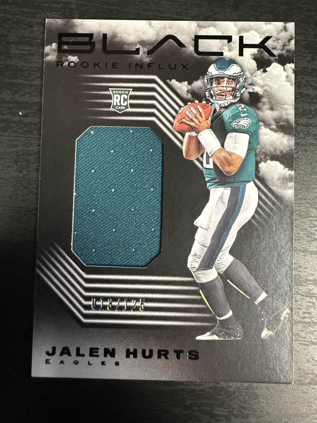 2020 Panini Black #RI7 Jalen Hurts Rookie Influx Memorabilia