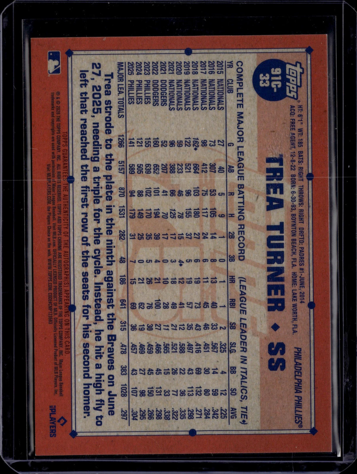 2026 Topps Trea Turner 35th Anniversary Chrome Auto /50