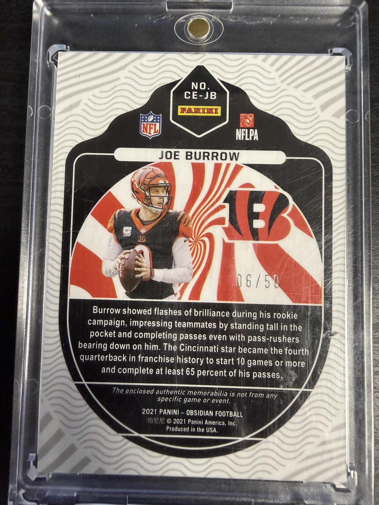 2021 Panini Obsidian Joe Burrow Cutting Edge Electric Etch Green /50