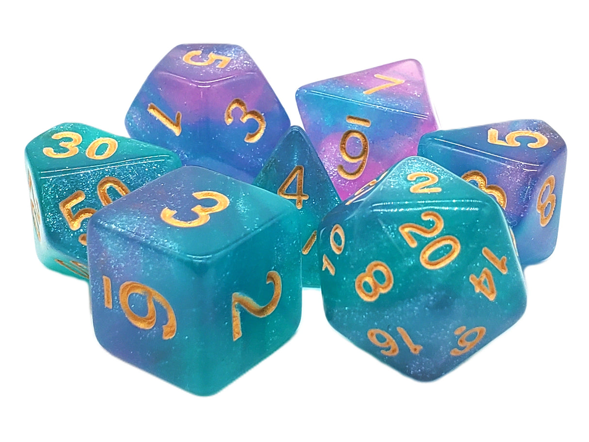 Old School 7 Piece DnD RPG Dice Set: Galaxy - Sunburst