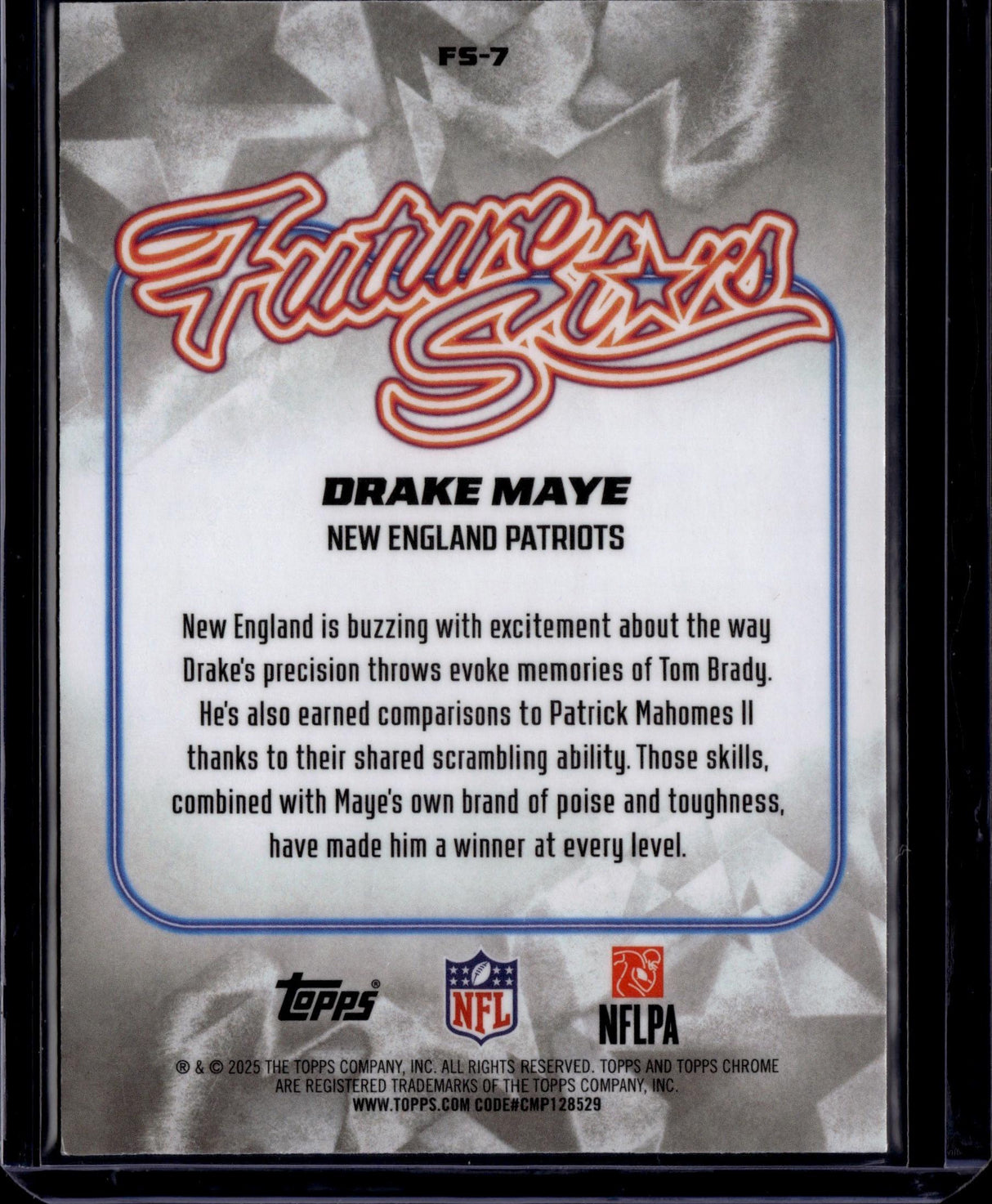 2025 Topps Chrome #FS-7 Drake Maye Future Stars Blue Refractor