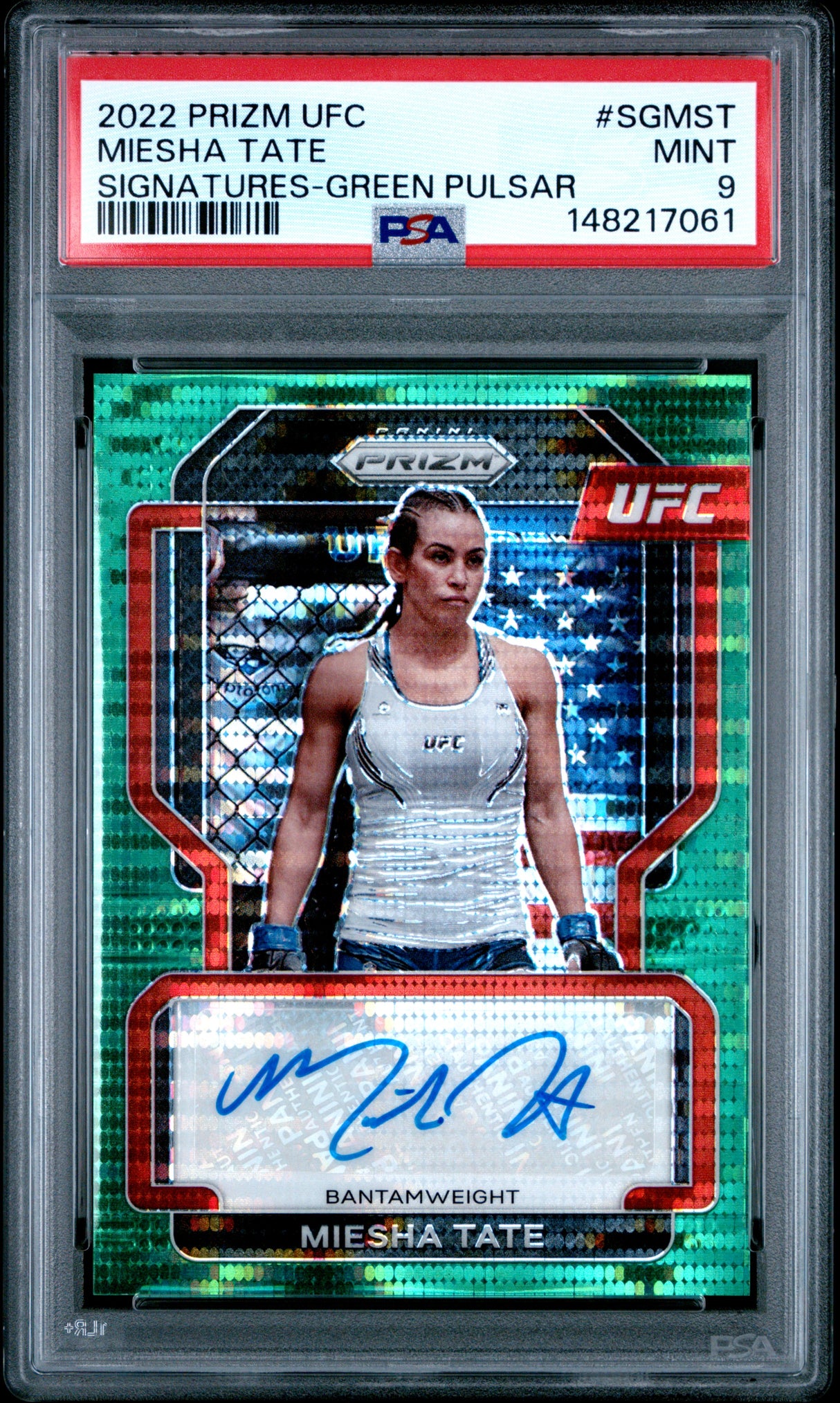 2022 Panini Prizm Miesha Tate Signatures Green Pulsar /25 PSA 9