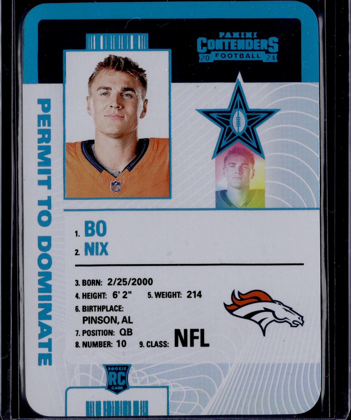 2024 Panini Contenders #35 Bo Nix Permit to Dominate