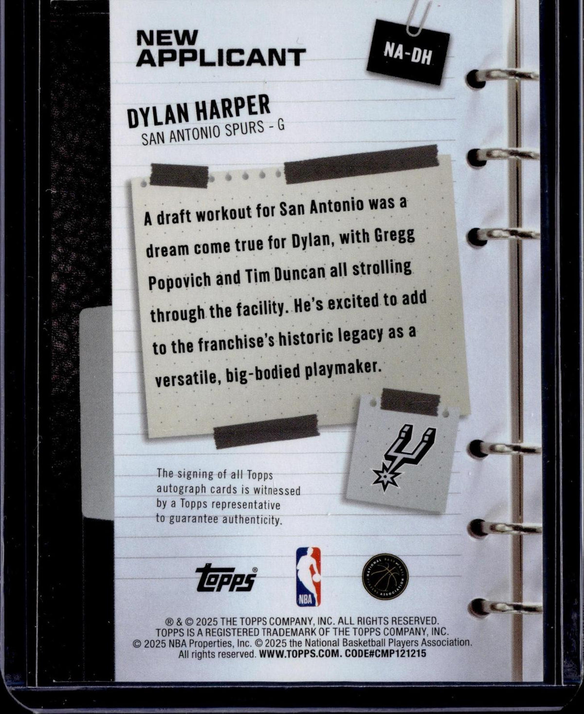 2025-26 Topps #NA-DH Dylan Harper New Applicants Autographs