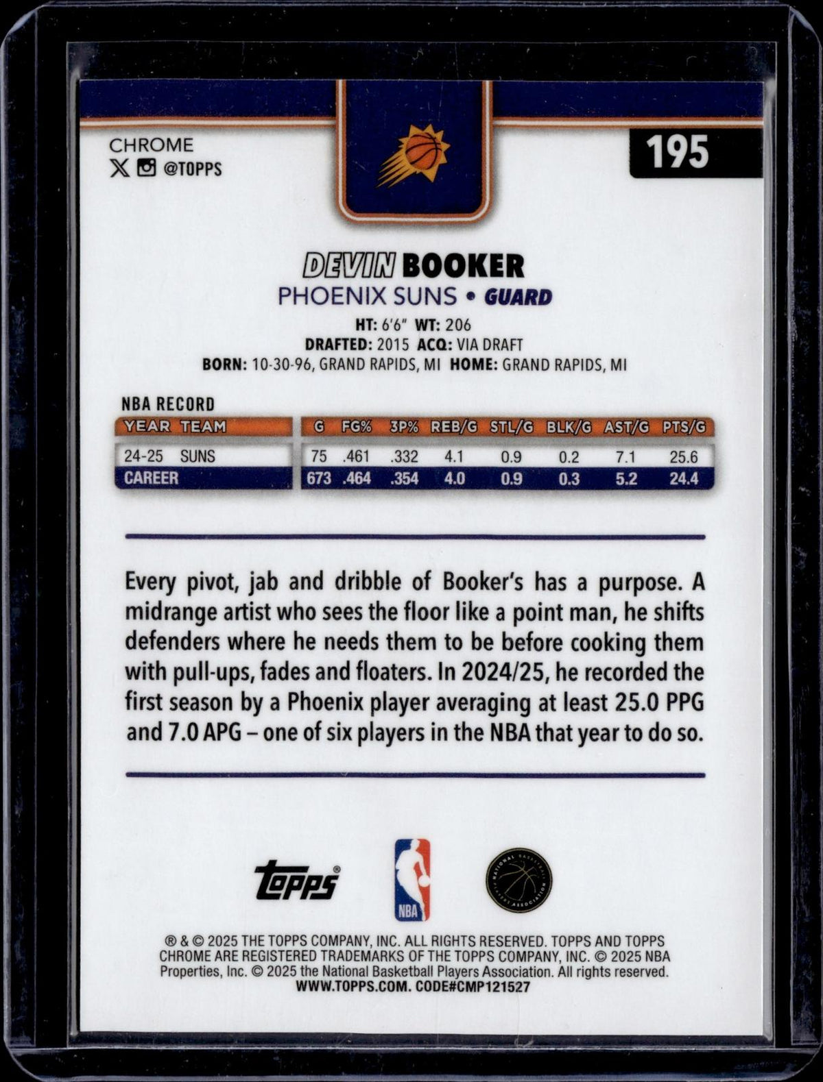 2025-26 Topps Chrome Devin Booker Gold RayWave Refractor /50