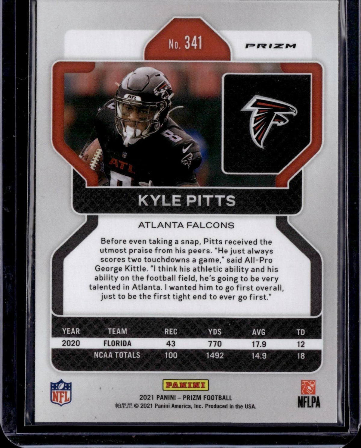 2021 Panini Prizm #341 Kyle Pitts White Sparkle