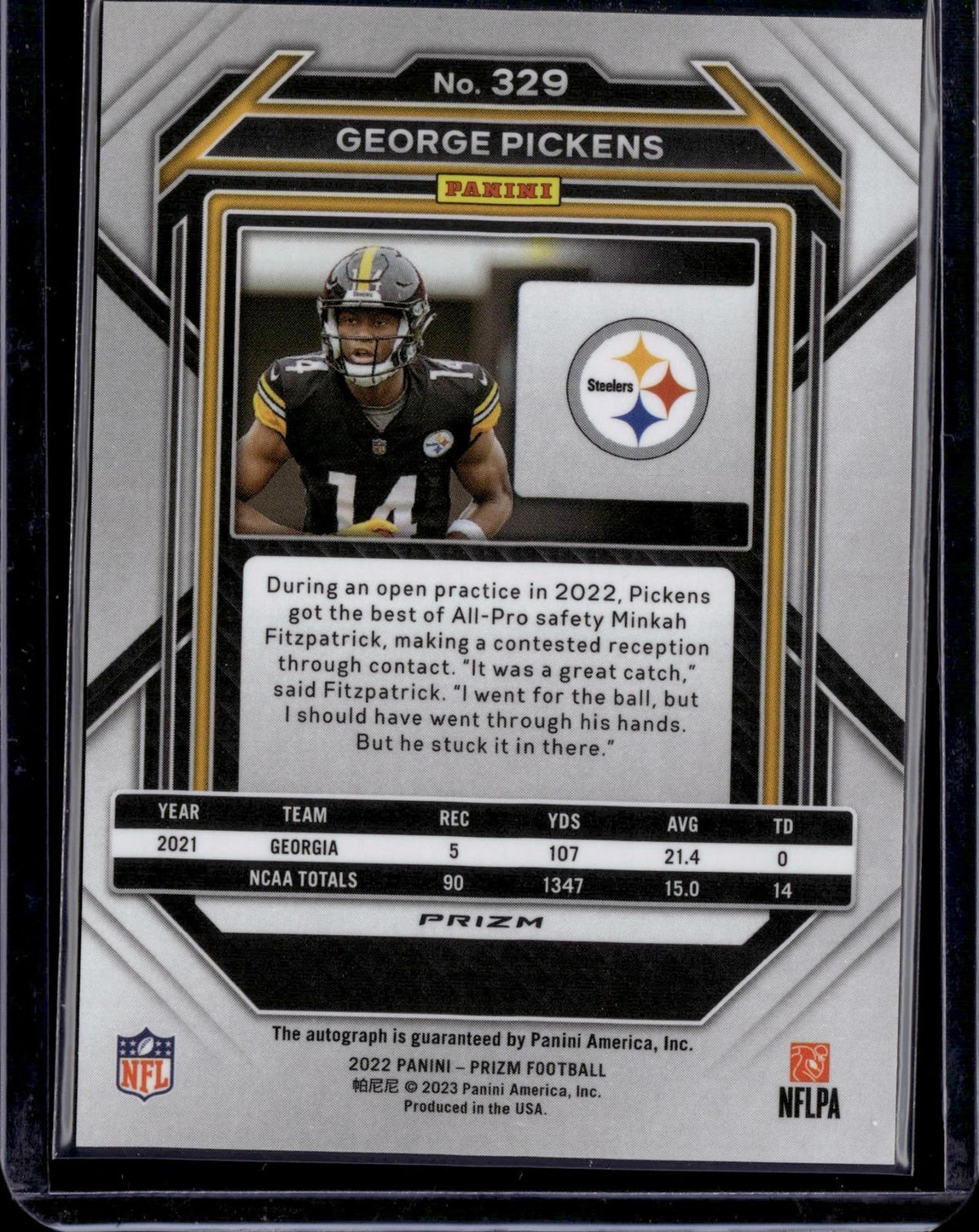 2022 Panini Prizm #329 George Pickens Rookie Disco Auto